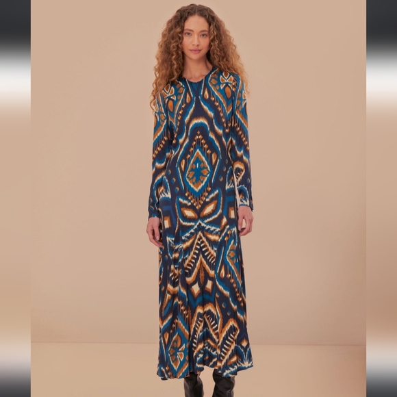 FARM Rio Dresses & Skirts - 🆕️Farm Rio Pineapple Ikat Blue Elegant Satin Maxi Dress Small So Beautiful!!🆕️